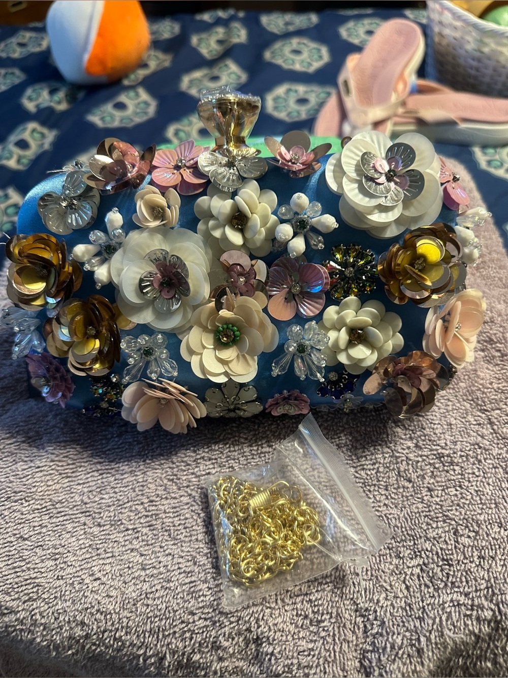 Blue FloralBebe  Embellished Evening Clutch